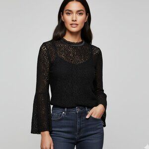 Lord & Taylor Black Lace Bell Sleeve Top